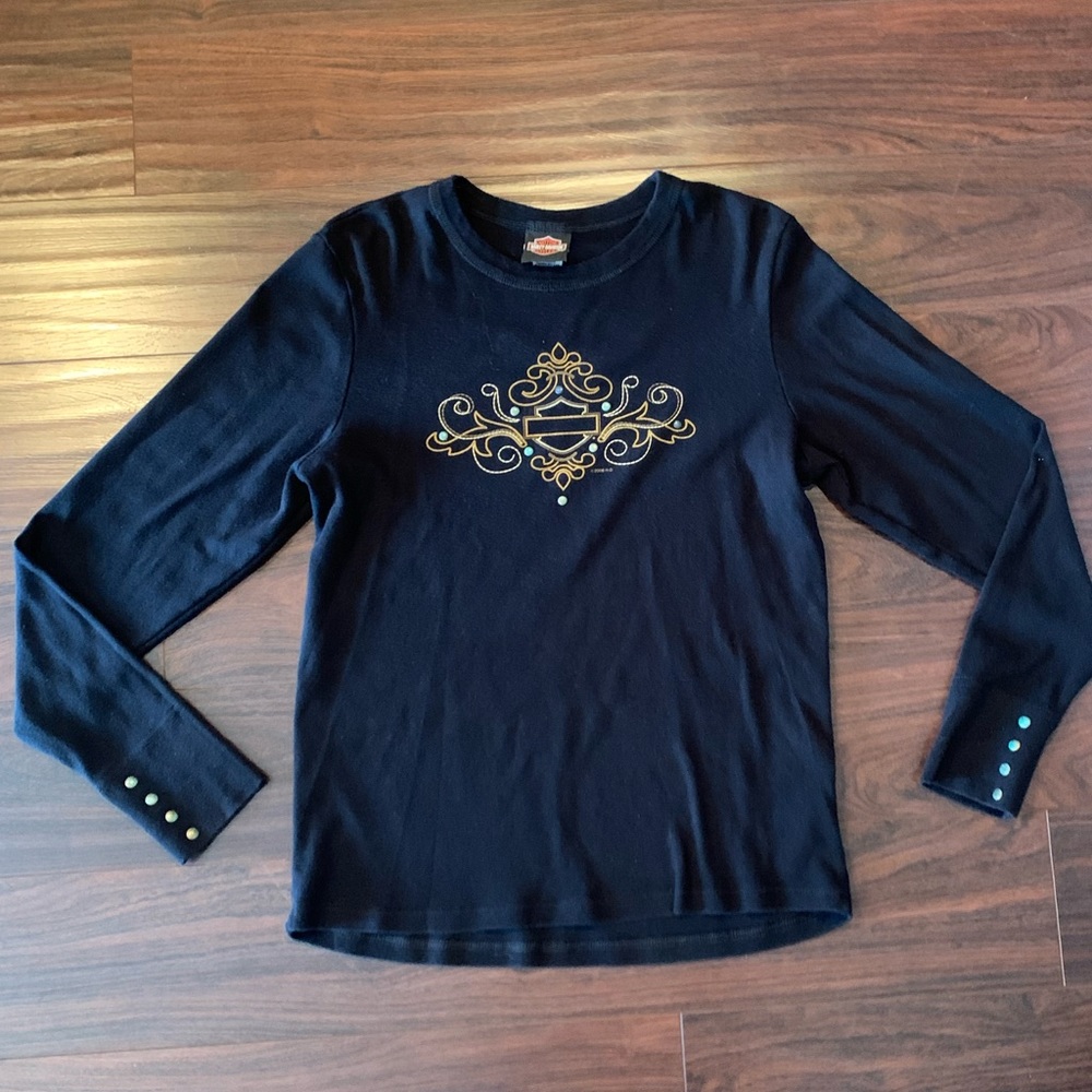 Harley Davidson Black Heavy Weight Shirt Scroll & Stud Shirt XL